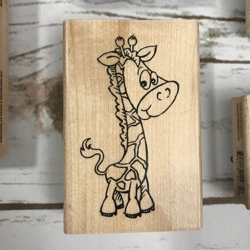 Wooden‎ rubber block Stamps Stampendous & Ditto Baby Themed Set New bird giraffe